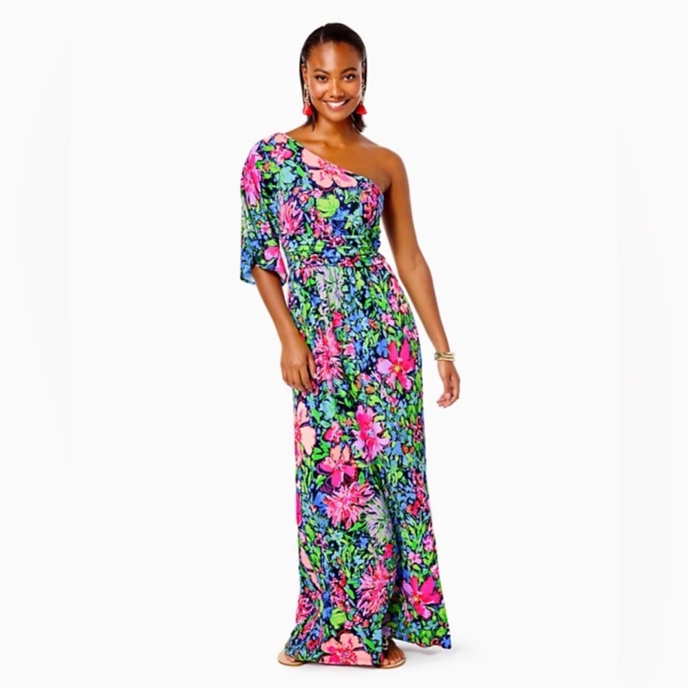 Lilly Pulitzer - NWT - Niki One Shoulder Maxi Dress in Festive Fantasy print